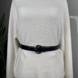 Quiet Luxury Old Money VTG Black Leather Belt Two Tone Gold Silver Buckle Sz M